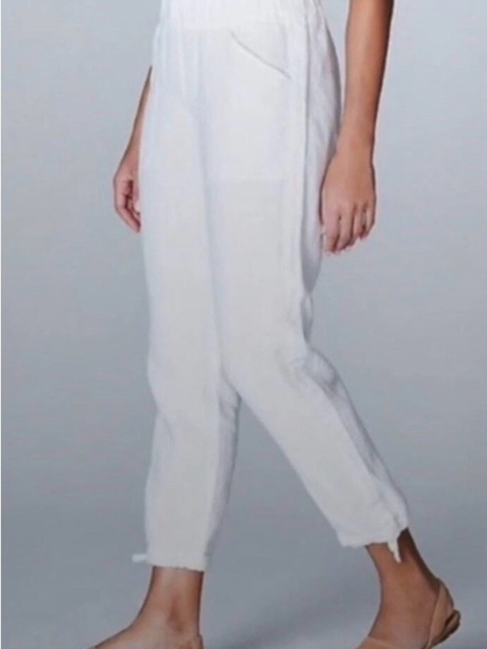 Pure Jill J Jill 3X White Linen Pull On Pants Cropped Ankle Tie Coastal Vacation